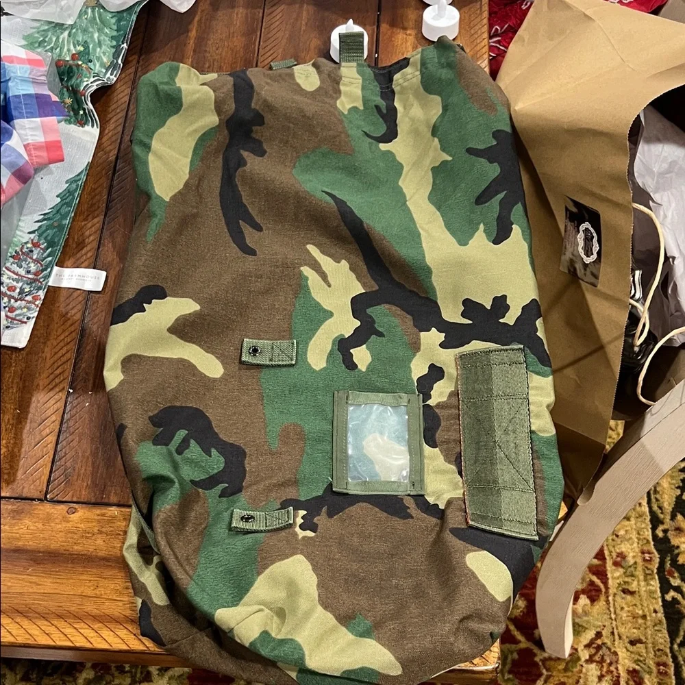 Camouflage Military Style Backpack bag woodland camo Velcro at top Like new